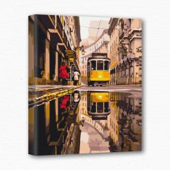 Keretre feszített számfestő - Villamos a városban