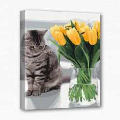 Keretre feszített számfestő - Cica és tulipán