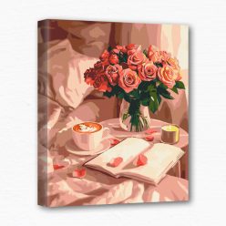 Keretre feszített számfestő - Kávé és rózsa